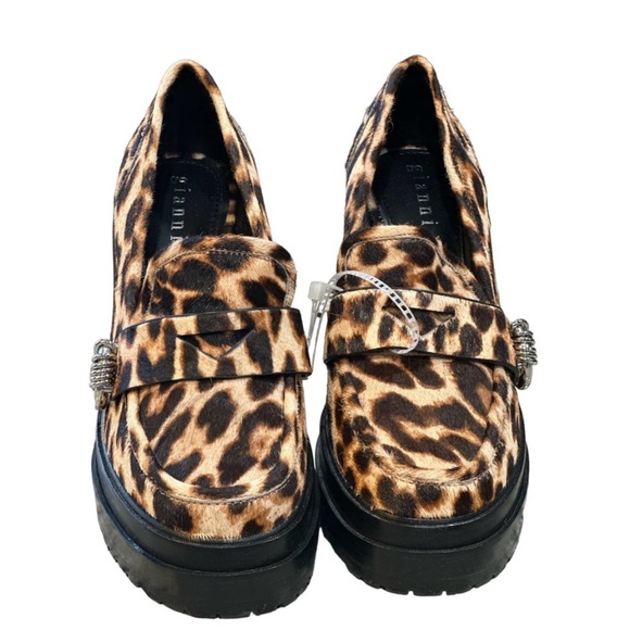 NEW Gianni Bini Maxxwelle Leopard Print Calf Hair Platform Shiloh Loafer Chunkys - Picture 4 of 7